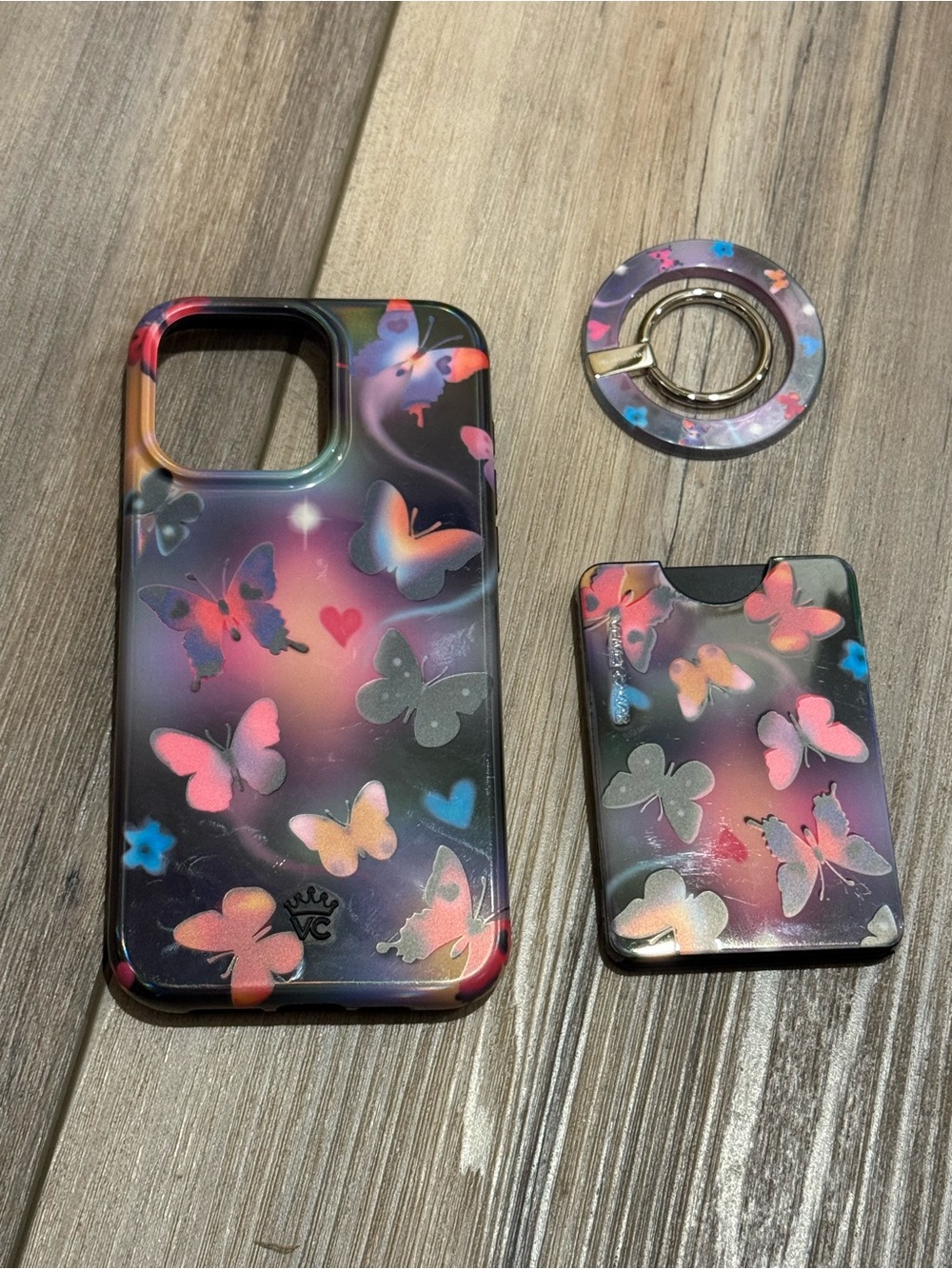 Velvet Caviar Rainbow Butterfly MagSafe iPhone Case bundle with wallet and ring